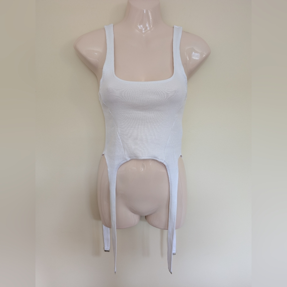 Zara Ribbed Tank With Garters Small White
